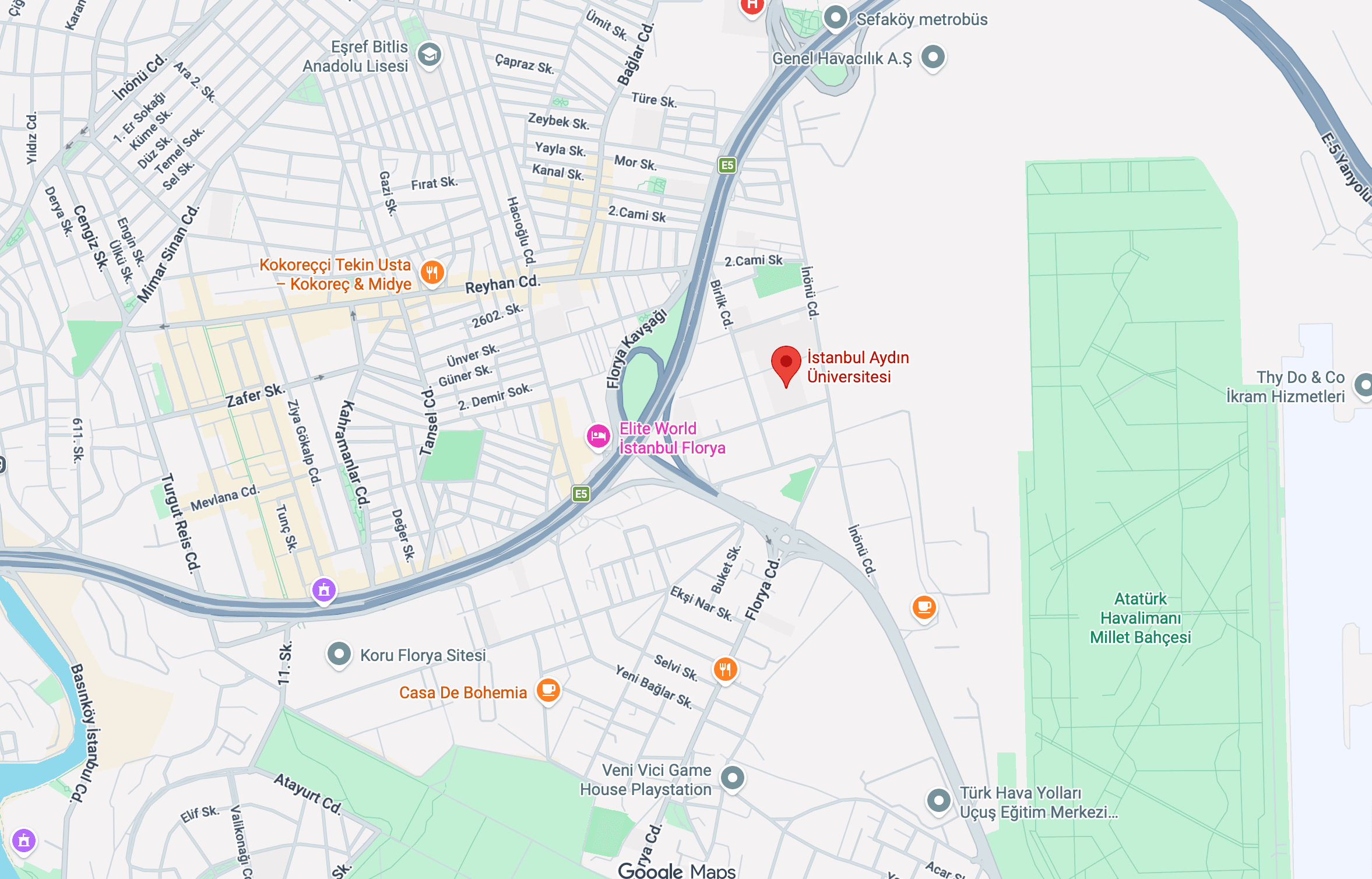 İstanbul Aydın Üniversitesi Google Maps konumu